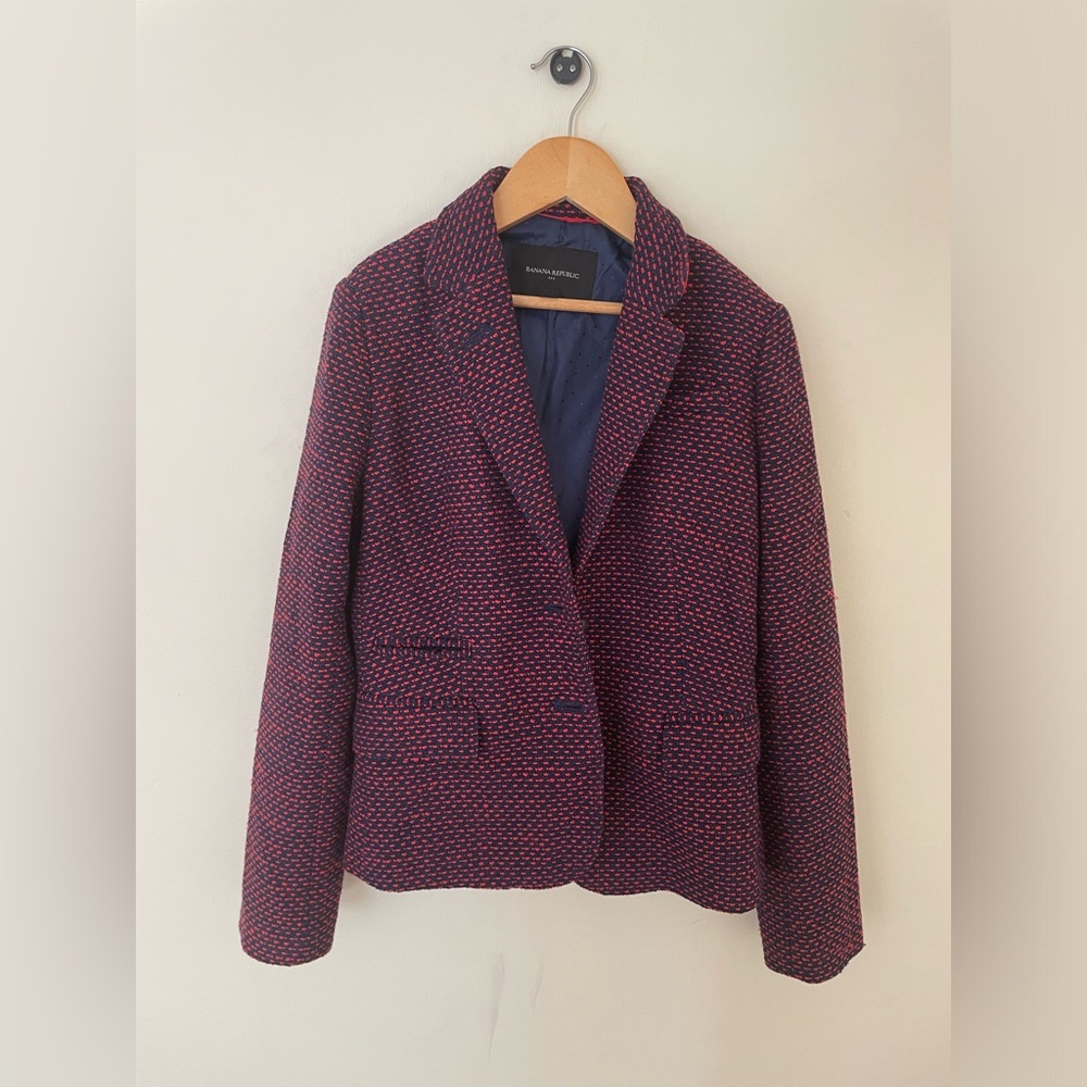 Banana Republic Suit Jacket Womens Sz 0 Factory Red Navy Beautiful Fitted Blazer